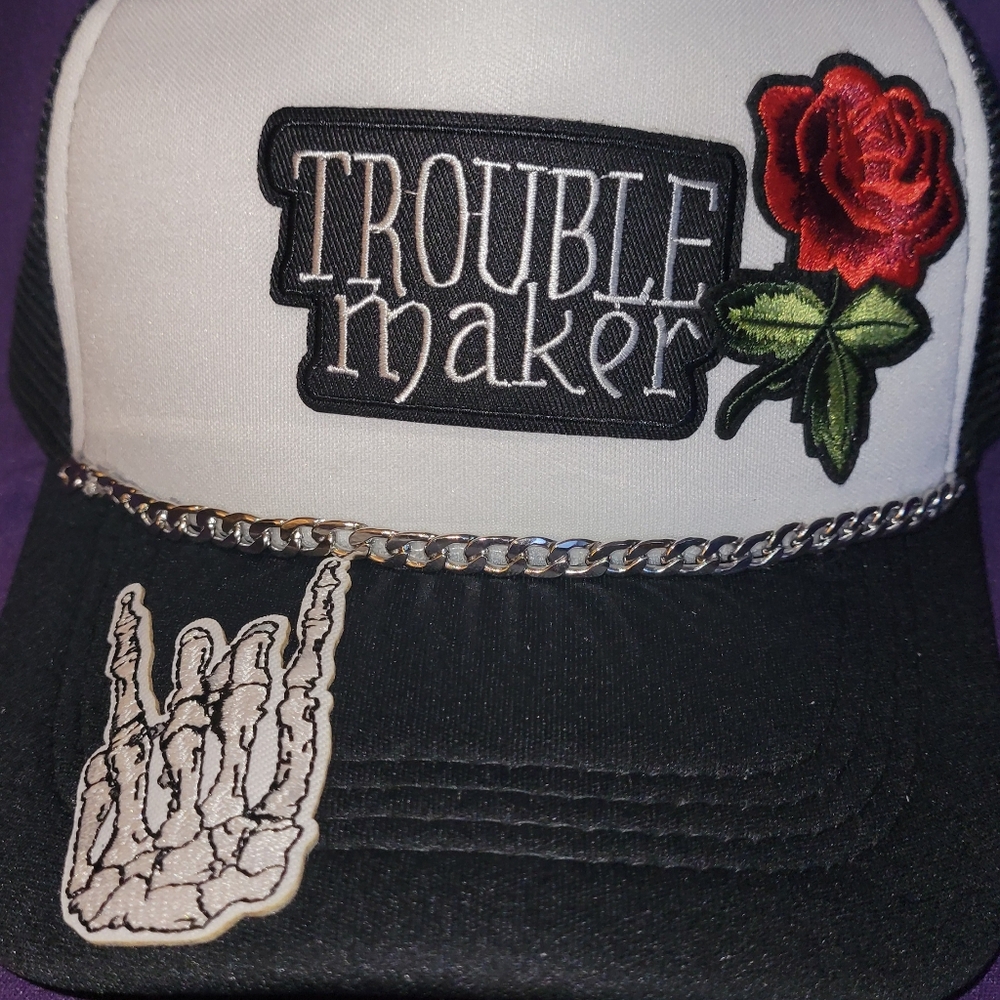 Handmade Trucker Hat with Rose Patch